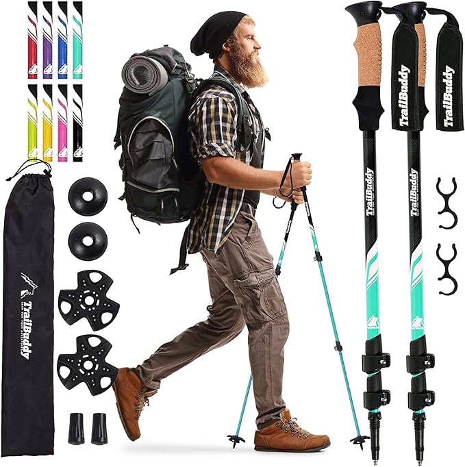TrailBuddy Trekking Poles ??Lightweight 7075 Aluminum Hiking Poles for Women, Men & Seniors ??Collapsible Walking Sticks for Travel, Trails & Balance