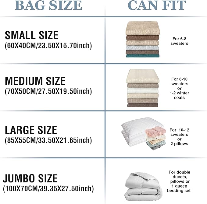 10 Large Vacuum Storage Bags with Hand Pump, Large Vacuum Seal Bags for Clothing, Space Saver Bags for Travel Lugggage, Blankets, Comforters