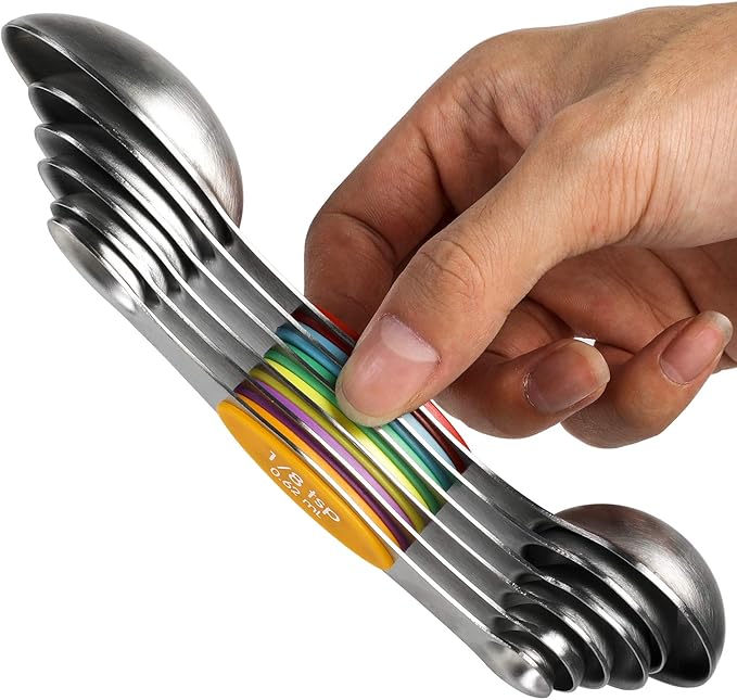 Magnetic Measuring Spoons Set Stainless Steel Stackable Dual Sided Teaspoons