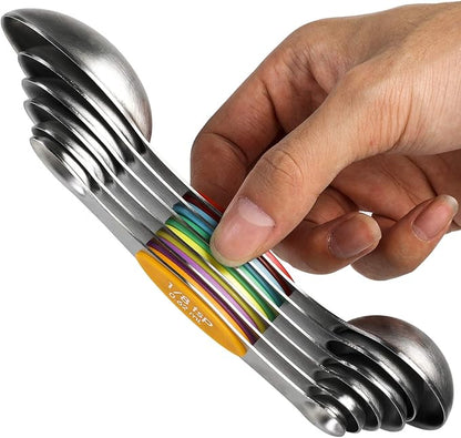 Magnetic Measuring Spoons Set Stainless Steel Stackable Dual Sided Teaspoons