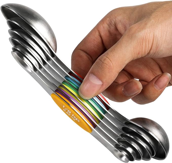 Magnetic Measuring Spoons Set Stainless Steel Stackable Dual Sided Teaspoons