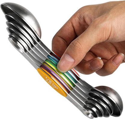 Magnetic Measuring Spoons Set Stainless Steel Stackable Dual Sided Teaspoons