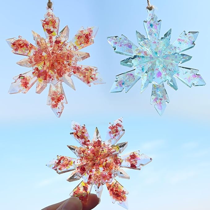 Sakolla 5 Pieces Christmas Silicone Resin Molds 3D Snowflake Molds Silicone Epoxy Casting Resin Mould for DIY Christmas Ornament Jewelry Pendant Decoration, Keychain