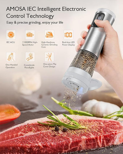Electric Salt and Pepper Grinder Set, Upgraded 2-Speed Setting, External 5