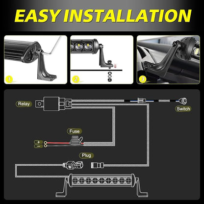 12 Inch Single Row Light Bar Kit 63W OSRAM LED | Slim LED Light Bar w/ Wiring Harness Black Cover Combo Off Road Driving Bumper Lights for UTV ATV SUV Trucks Pickup Can-am
