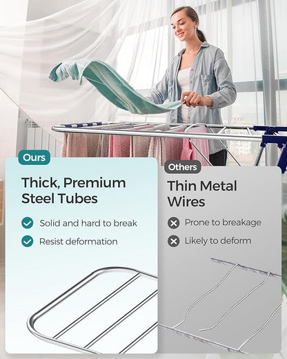 SONGMICS Clothes Drying Rack, Foldable 2-Level Laundry Drying Rack,
