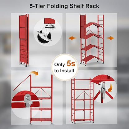 Storage Shelves with 20 Hooks, 5-Tier Foldable Shelves