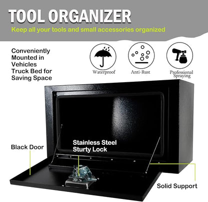 24 Inch Steel Underbody Truck Box w/T-Handle Latch, Contractor Toolbox For Organization And Storage, Job Tool Chest, 24"x 18"x 18" inch Black