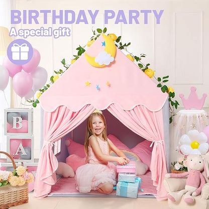 Wilwolfer Kid Tent with Mat, Star Lights - Kids Play Tents for Toddlers Kids Tents Indoor Playhouse - Princess Tent for Girls Toy House Gift (Gray with Cloth)