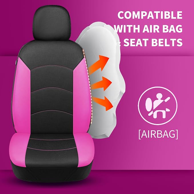 HChengkikz Car Seat Covers Front Seat, Waterproof Neoprene Car Seat Covers, Airbag Compatible, All Season Protection Universal Fit Most Cars, Trucks, SUVs (Black + Pink)