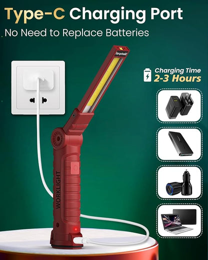 Coquimbo Tools Gifts for Men Dad Husband, Rechargeable LED Work Light Grill Accessories Magnetic Flashlight with Hanging Hook 5 Modes 360° Rotate Christmas Gifts for Him Grandpa (2 Pack Red)