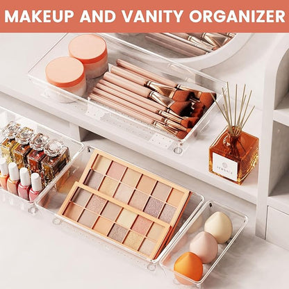Large Clear Plastic Drawer Organizer 28 Pack - 5 Sizes (XL to small) Acrylic Drawer Organizer Trays for Kitchen Utensils, Gadgets, Bathroom, Vanity and Makeup, Office - Everything Can Be Organized!