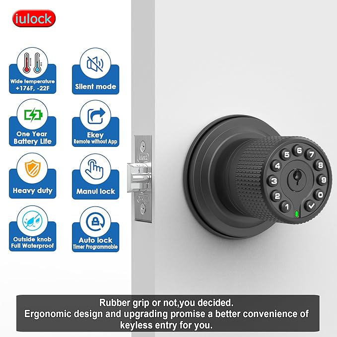 iulock Keypad & Key Smart Door Lock, 50 User Codes, Waterproof, Auto Lock