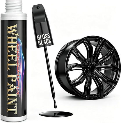 cocomfix Gloss Black Rim Touch Up Paint, Rim Paint Pen, Car Wheel Scratch Repair Kit for Curb Rash & Scratches, Universal Gloss Black Enamel paint for Alloy/Metal rims (1 fl oz), Scratch Resistant, Covers 1 Sq Ft