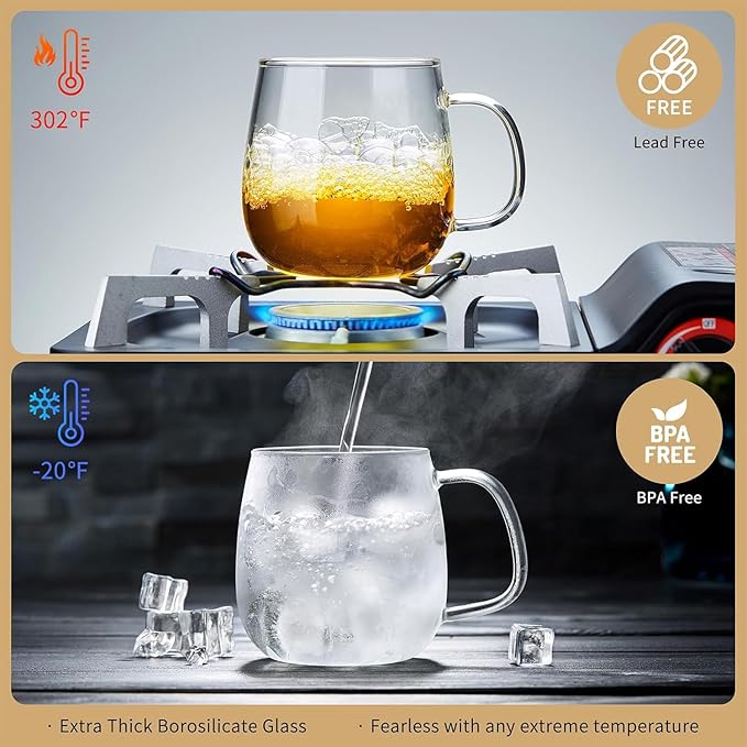 DOPUDO Large Glass Tea Cup, 34 oz Borosilicate Glass Tea Mug