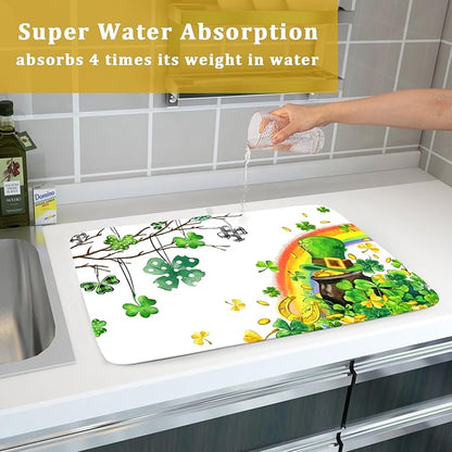 Giwawa St Patrick Dish Drying Mat Large Lucky Clover Tree Shamrock Dish Drainer
