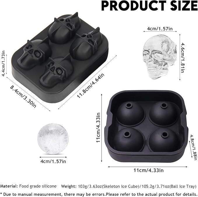 2 Pack Halloween Ice Cube Molds, Halloween Reusable Ice Cube Tray