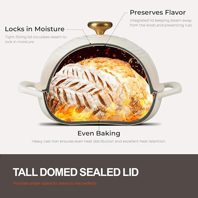 Overmont Enameled Cast Iron Bread Oven - 6QT Bread Dutch Oven