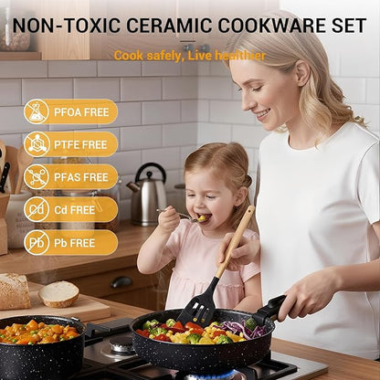 Ammeloo 21 Pcs Pots and Pans Set Non Stick, Ceramic Kitchen Cookware Set