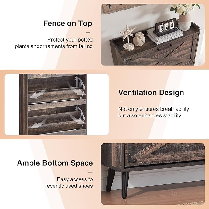 Shoe Storage Cabinet, Farmhouse Shoe Organizer