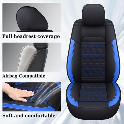 Coverado Car Seat Covers Full Set, Leather RAM 1500 Seat Covers Protectors Compatible with 2002-2026 Dodge RAM 1500 2500 3500 Crew Double Mega Quad Cab with Flat Bench, Blue