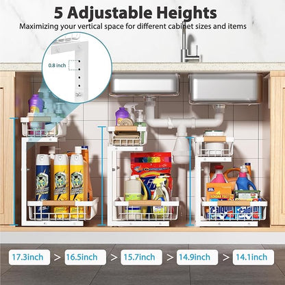 Liuoud Under Sink Organizer 2 Pack, 2 Tier Slide Out Large Capacity Height