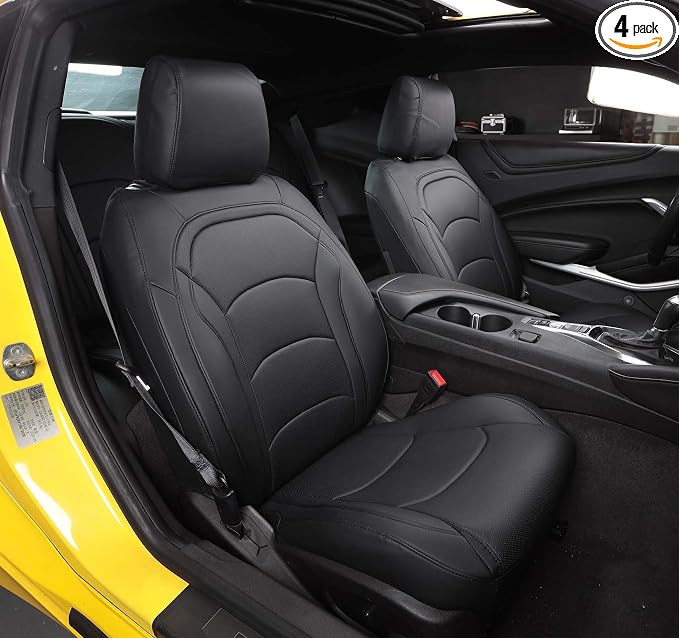 Seat Covers Custom Fit for Chevrolet Camaro 2016-2024 6th Gen Camaro LT LS RS SS ZL Coupe Model Faux Leather Vehicle Protect Cushion…