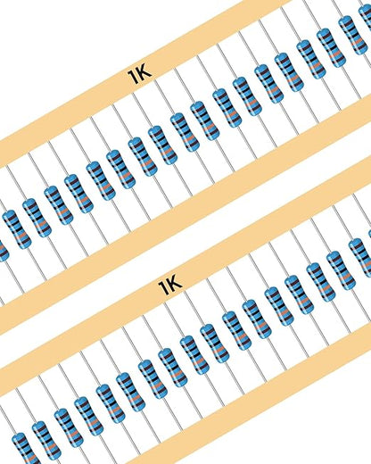 1000 PCS Resistor Kit 1/4 W +-1% Premium Metal Film Resistors Assortment Kit, 25 Values (1 Ohm-1M Ohm) 40 Each, Breadboard & DIY Electronics, Includes 10k Ohm, 1k Ohm, 220 Ohm Resistors Pack