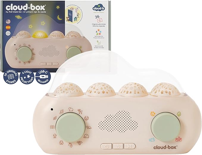 Cloudb Cloudbox My First Dreambox (English/Spanish) Storyteller Sound Machine | 36 Stories, 8 Melodies, 8 White Noises, 4 Light Projections | Star Projector Night Light, Rechargeable, Baby Essentials