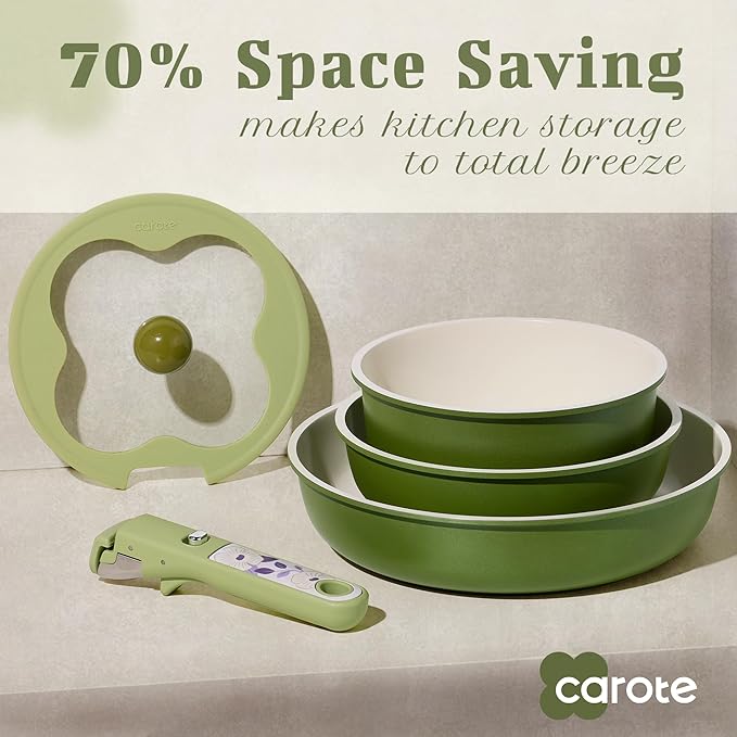 CAROTE 11pcs Ceramic Cookware Set, Pots and Pans Set Non stick, Induction