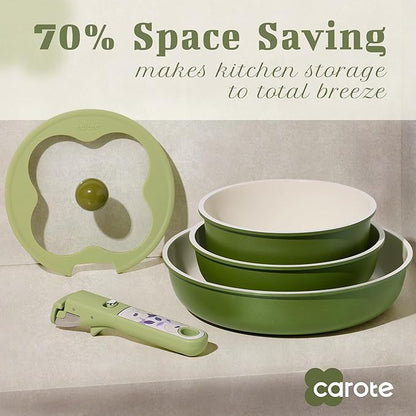 CAROTE 11pcs Ceramic Cookware Set, Pots and Pans Set Non stick, Induction