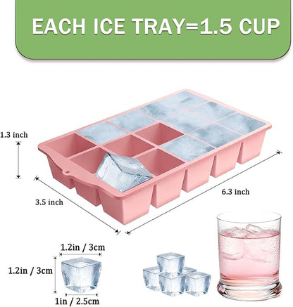 Ice Cube Trays for Freezer, 2 Pack Easy Release Slicone Ice Cube Tray