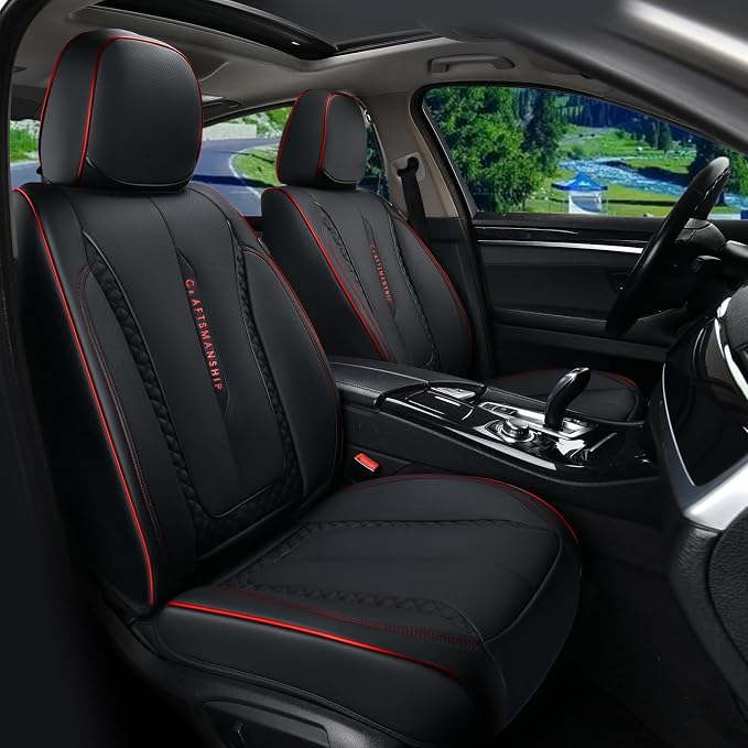 Coverado Car Seat Cover Front Seats, Red Seat Covers Front Seats, Nappa Leather Waterproof, Car Seat Cushion, Car Seat Protector Universal Fit Most Cars