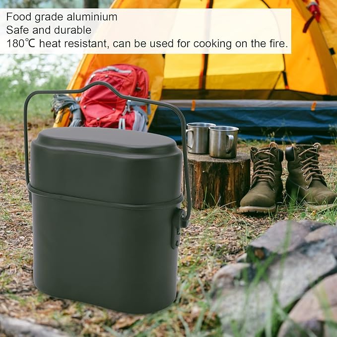 Military Mess Tin, Aluminium 180??Temperature Resistant Military Lunch Box Cookware Mess Kit Pots Pans Set for Outdoor Camping Hiking Picnic BBQ