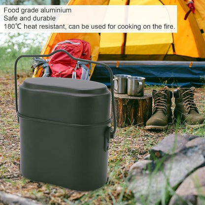 Military Mess Tin, Aluminium 180??Temperature Resistant Military Lunch Box Cookware Mess Kit Pots Pans Set for Outdoor Camping Hiking Picnic BBQ