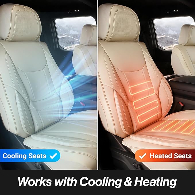 Coverland Custom SUV Car Seat Covers Full Set for [2018-2026 Jeep Wrangler 2-Door Style Bench] - Protector Car Seat Cover Water Resistant Leather Memory Form Back Support Seat Cushion [Full Set-Beige]