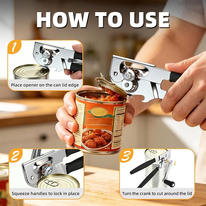 Manual Can Opener, Easy-Grip Hand Crank Can Opener