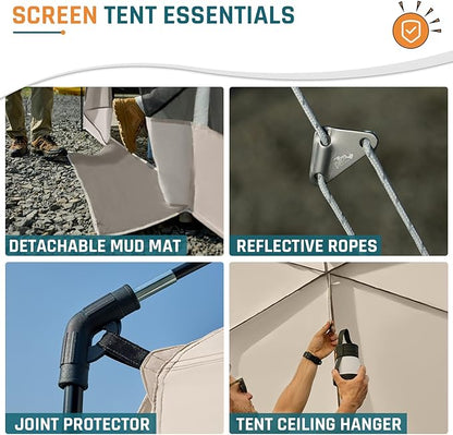 Screen House Tent 13x9ft Screen Room Mesh Gazebos w/ 2 Magnetic Doors, Included Projection Screen, Camping Tent Screened Canopy Shelter for Outdoor Patios Backyards Activities (Beige)