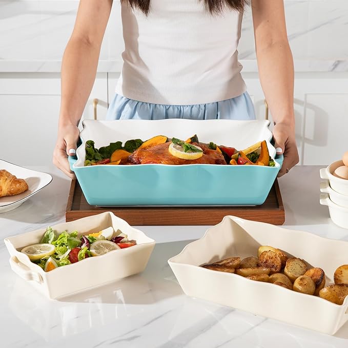 Sweejar Casserole Dishes for Oven, Ceramic 9x13 Baking Dish, Wave Edge Bakeware