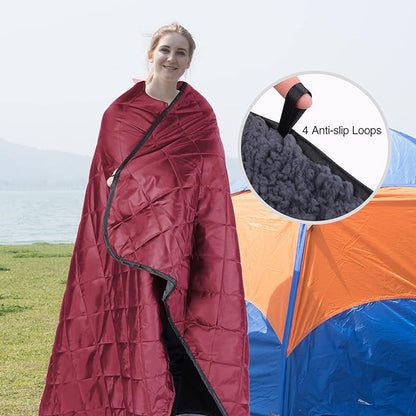 REDCAMP Large Warm Blanket with Sherpa Lining, Cold Weather Outdoor Blanket Windproof for Camping Stadium, Machine Washable 79"x 79" Red