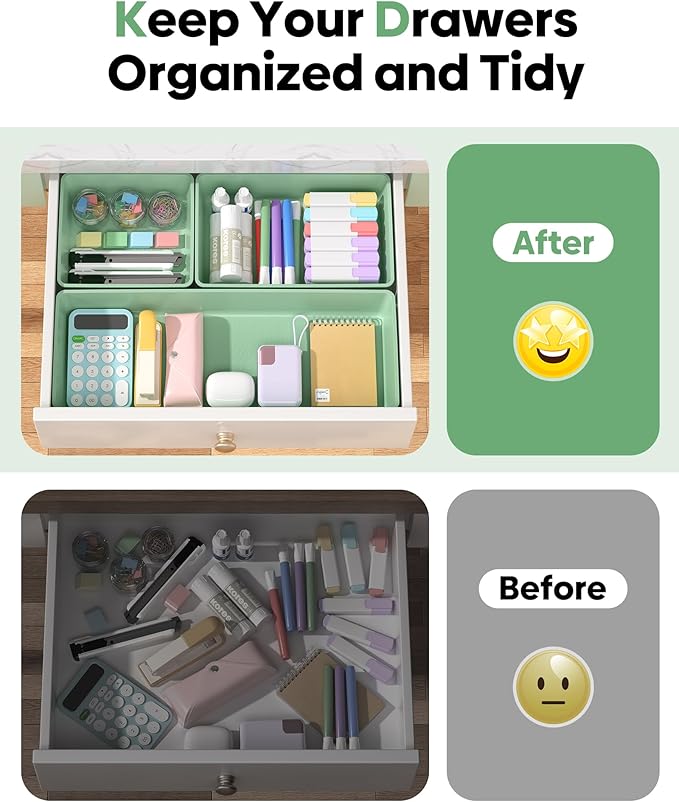 10 Pack Large Size Plastic Drawer Organizers Set, 3 Sizes Desk Drawer Organizer