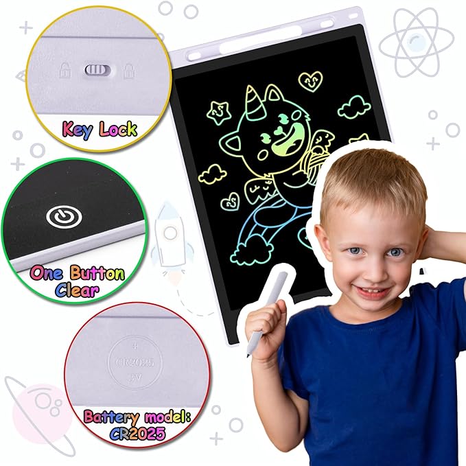 10 Inch LCD Writing Tablet - Colorful Electronic Drawing Pad & Doodle Board for Kids Ages 3-8, Erasable Educational Toy, Birthday and Christmas Gift for Girls and Boys (White)