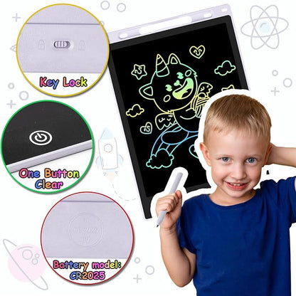 10 Inch LCD Writing Tablet - Colorful Electronic Drawing Pad & Doodle Board for Kids Ages 3-8, Erasable Educational Toy, Birthday and Christmas Gift for Girls and Boys (White)