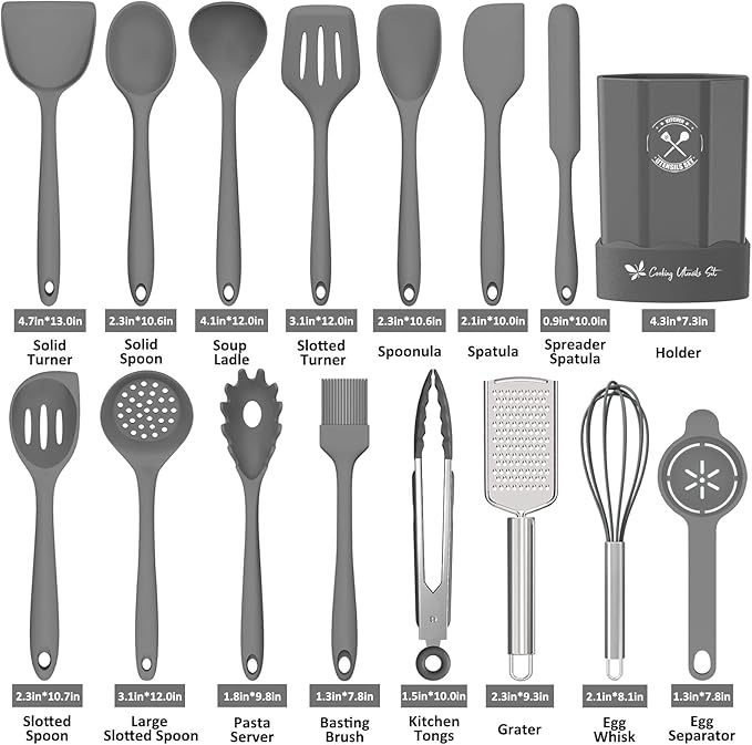 Silicone Kitchen Utensils Set, 16-Piece Silicone Cooking Utensils by Deedro