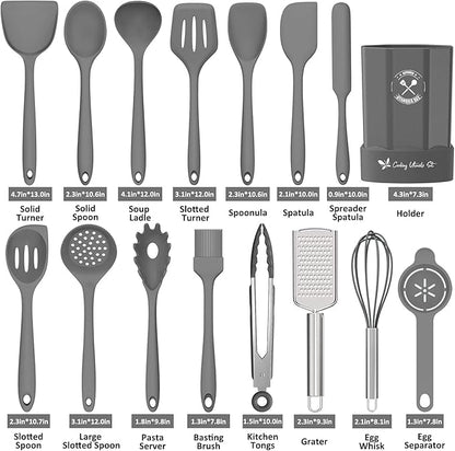 Silicone Kitchen Utensils Set, 16-Piece Silicone Cooking Utensils by Deedro