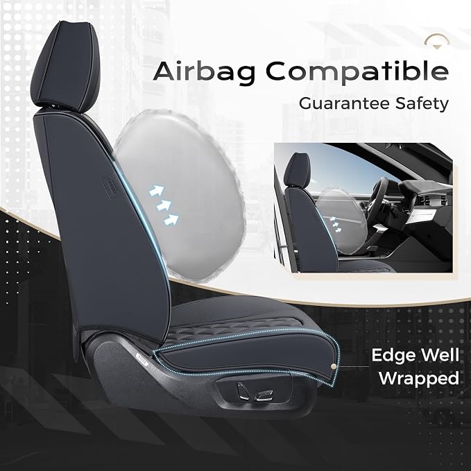Coverado Car Seat Covers Front Seats, 2-Pack Black Seat Covers for Cars, Waterproof Nappa Leather Car Seat Covers for Cars, Car Seat Protector Car Seat Cushion Universal Fit for Most Cars Truck SUV