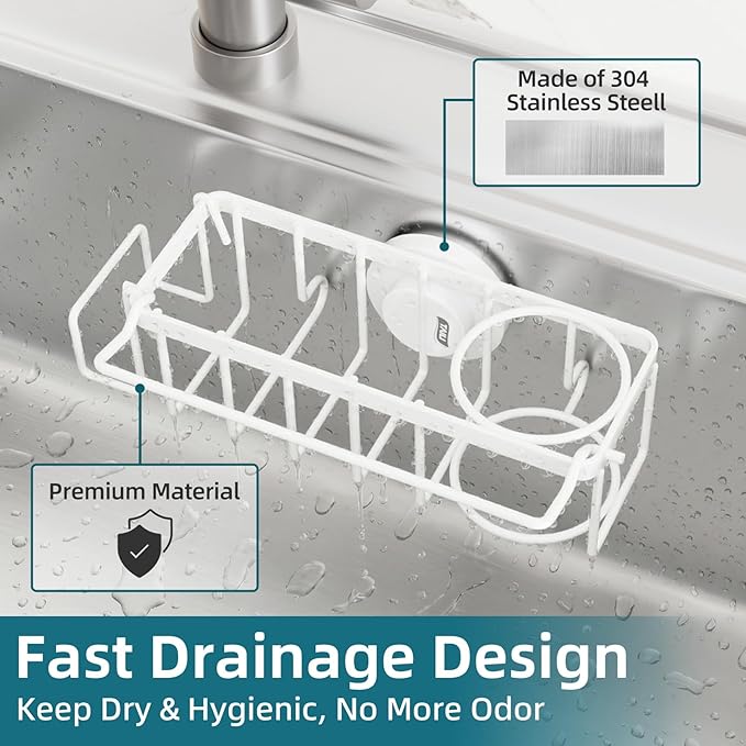 TAILI 4-in-1 Sink Caddy with Strong Suction Cup, Sponge Holder
