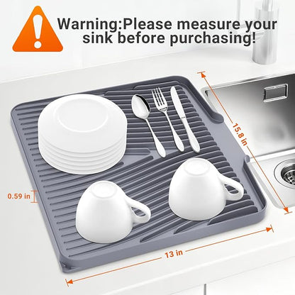 Silicone Dish Drying Mat for Kitchen Counter, Dish Drying Pad, Non-Slip Drain