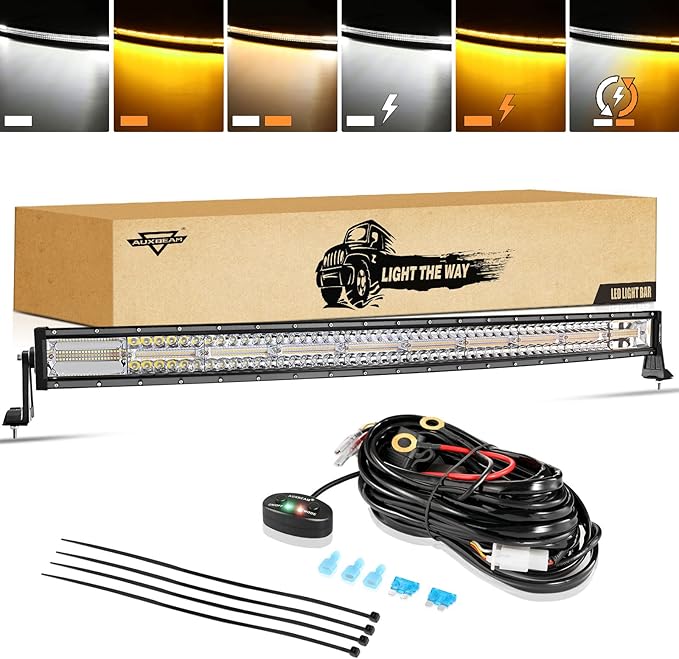 Auxbeam 42 Inch LED Light Bar, 240W Curved Amber White Strobe Lights, 6 Modes Spot Flood Combo Beam Fog Driving Light for Car Jeep Off Road SUV UTV with 10FT Wiring Harness