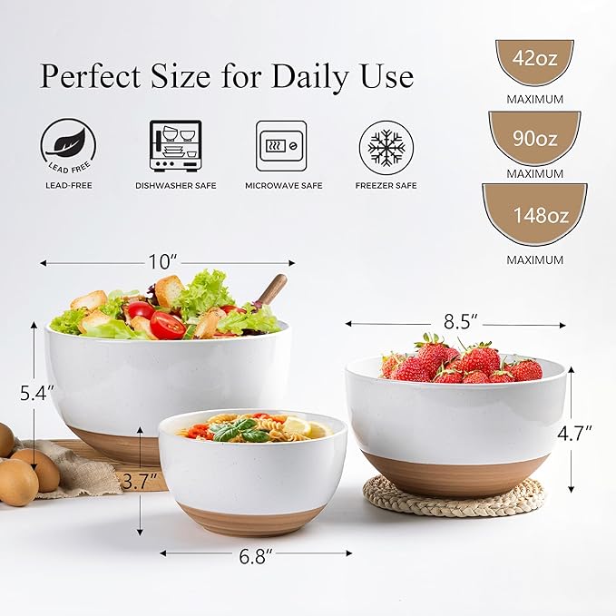 AmorArc Ceramic Mixing Bowls|Nesting Bowls Set of 3